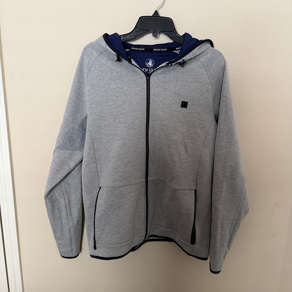 Men's Athletic Hoodie by Body Glove Medium Zip Hoodie Gray Dark Blue